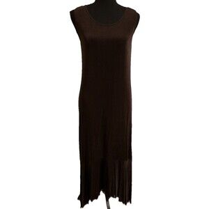 Chicos Travelers Size 0 Womens Small S Maxi Dress Brown Hi Low Ruffle Hem Slinky